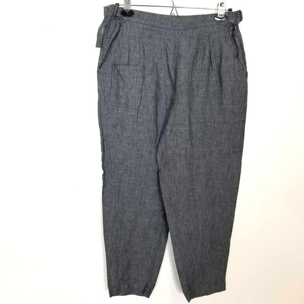 Poetry Women 100% Linen Crop Summer Pants Sz US 8 Gray Elastic Waist